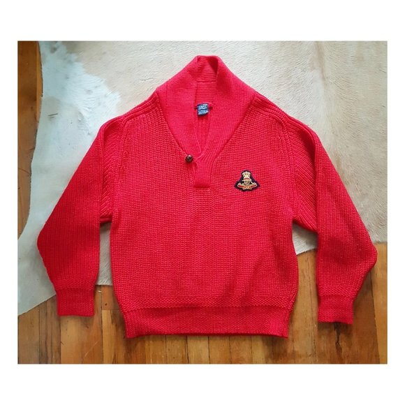1980s Gant Heavy Cozy Wool Christmas Sweater, Red Thick Wool Sweater - Picture 1 of 8
